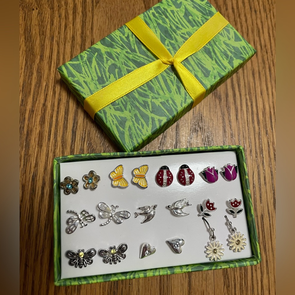 Colorful Insect and Flower Earring Set